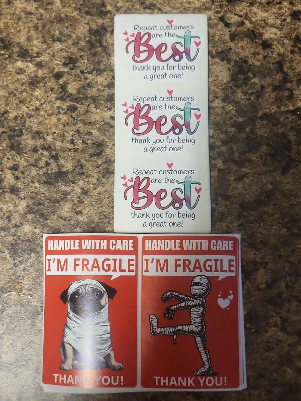 "I'm Fragile" Handle With Care Stickers 16ct & Repeat Customers Are The Best